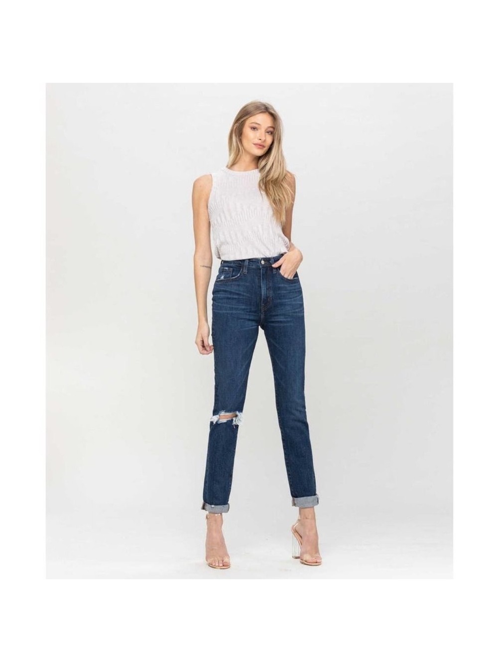 Vervet Modern Love Distressed Roll Up Stretch Mom Jeans Sz 29